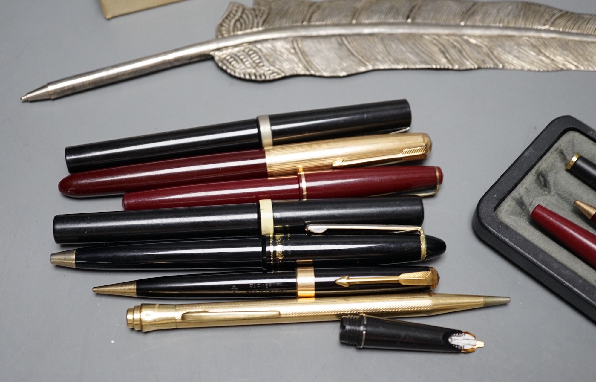 A collection of Conway, Sheaffer, Parker pens and others